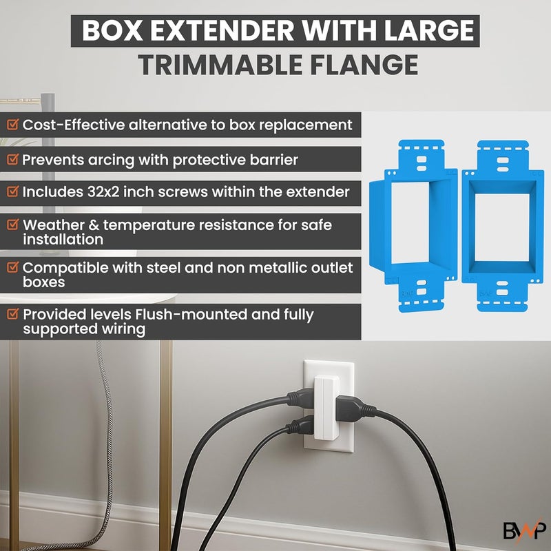 BWP 1 Pack Electrical Outlet Box Extender 1 Gang - Electrical Box Extender with 2 Screws -Single Gang Box Extender Outlet - Image 5